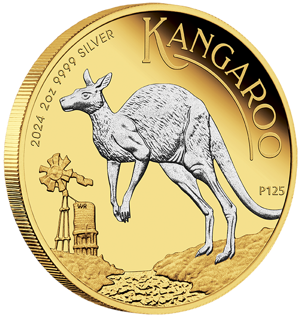 Australian Kangaroo 2024 2oz Silver Proof Reverse Gilded Coin