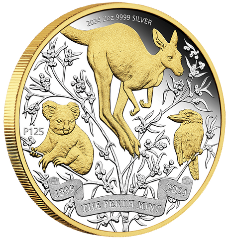 The Perth Mint's 125th Anniversary 2024 2oz Silver Proof Gilded Coin