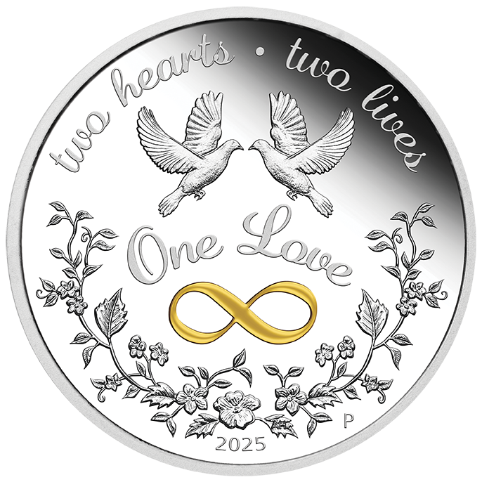 2025 $1 1oz Silver Proof Coloured Coin. One Love