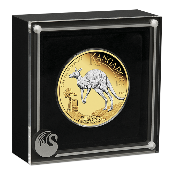 Australian Kangaroo 2024 2oz Silver Proof Reverse Gilded Coin