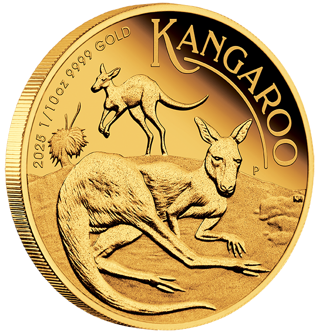 2025 $15 1/10oz Gold Proof Coin. Australian Kangaroo.