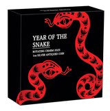 2025 $1 1oz Silver Proof Coin. Year of the Snake Rotating Charm.