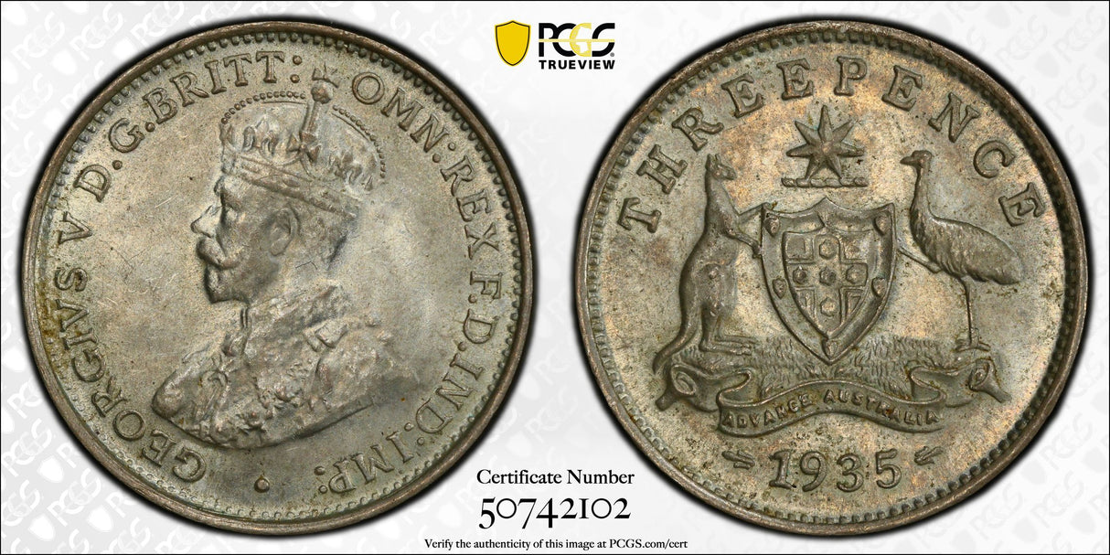 1935 Three Pence. Melbourne. PCGS MS64