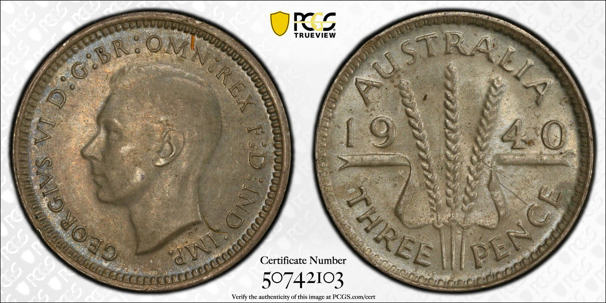 1940 Three Pence. Melbourne. PCGS MS64