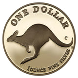 $1 1998 Kangaroo 1oz 99.9% Silver Proof Coin.