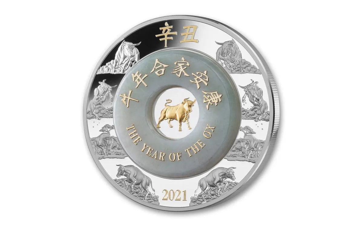 2021 Year of the Ox 2oz Silver Coin with Jade – Laos