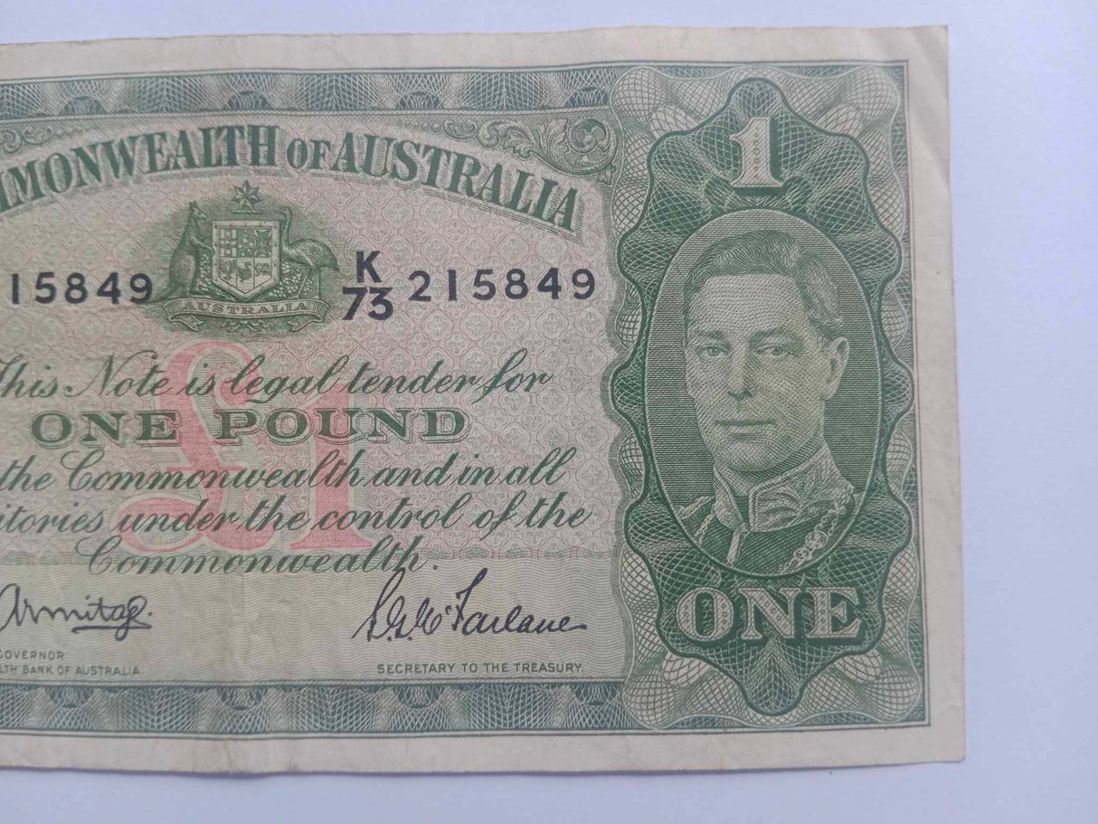 1942 R30 Armitage/McFarlane 1 Pound Circulated Note.