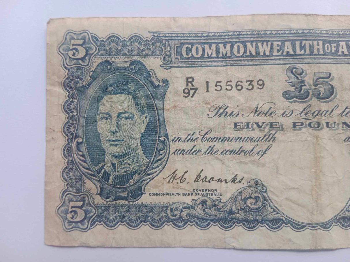 1949 R47 Coombs/Watt 5 Pound Banknote. Almost Fine.