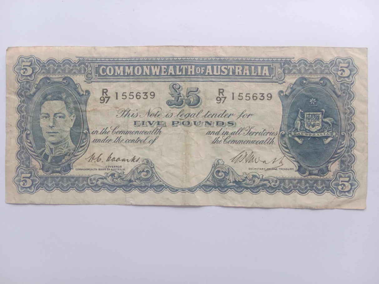 1949 R47 Coombs/Watt 5 Pound Banknote. Almost Fine.