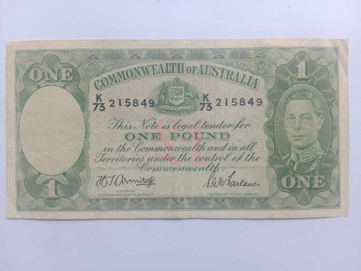 1942 R30 Armitage/McFarlane 1 Pound Circulated Note.