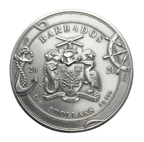 2021 $5 Barbados 3oz Silver Proof Coin - Magellan 1485-1521 500th Anniversary