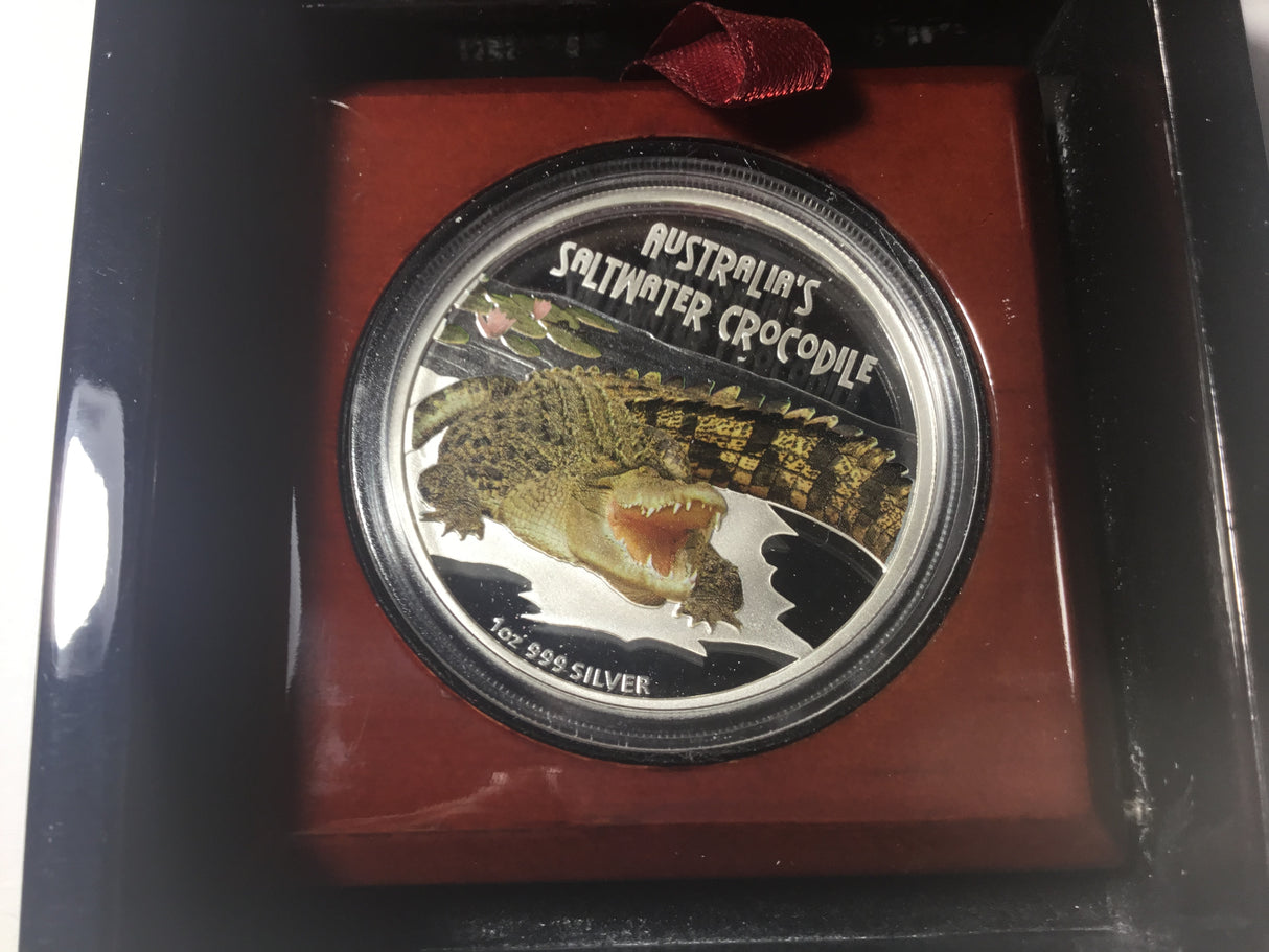 2009 $1oz Silver Proof Coin. Deadly and Dangerous Series. Saltwater Crocodile.