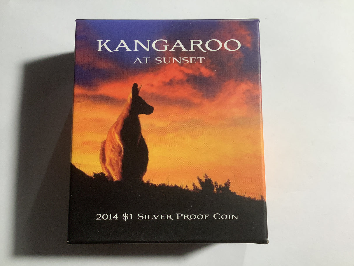 2014 $1 Kangaroo At Sunset Silver Proof Coin.