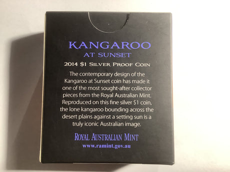 2014 $1 Kangaroo At Sunset Silver Proof Coin.