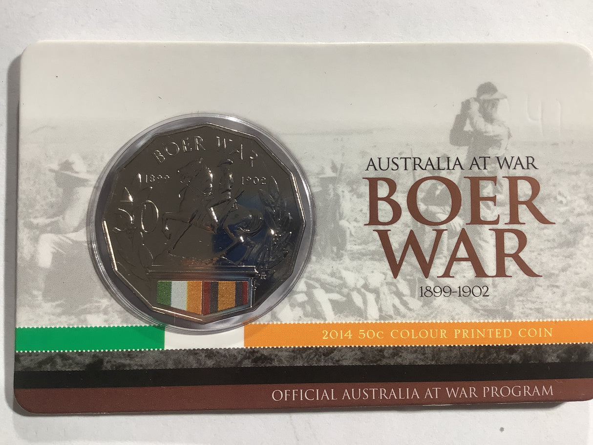 2014 50c Australia At War Boer War 1899-1902 Coloured Carded Coin.