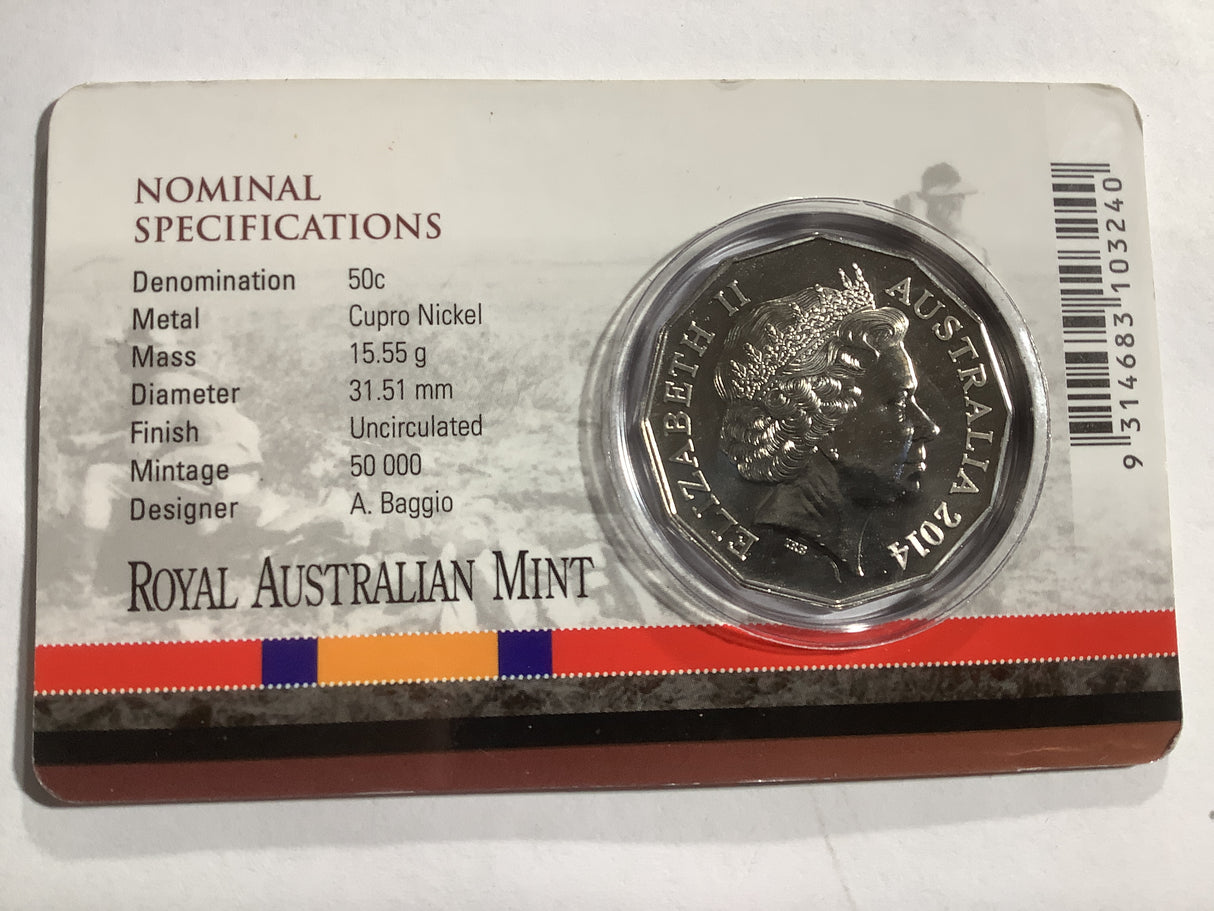 2014 50c Australia At War Boer War 1899-1902 Coloured Carded Coin.