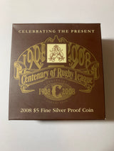 2008 $5 1oz Silver Proof Coin. Centenary of Rugby League.