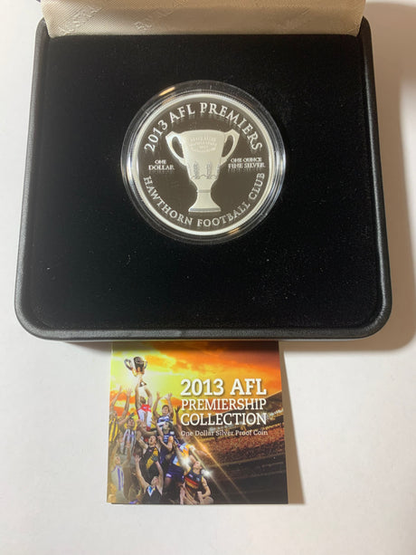 2013 $1 1oz Silver Proof Coin. AFL Premiership Collection. Hawthorn Football Club.