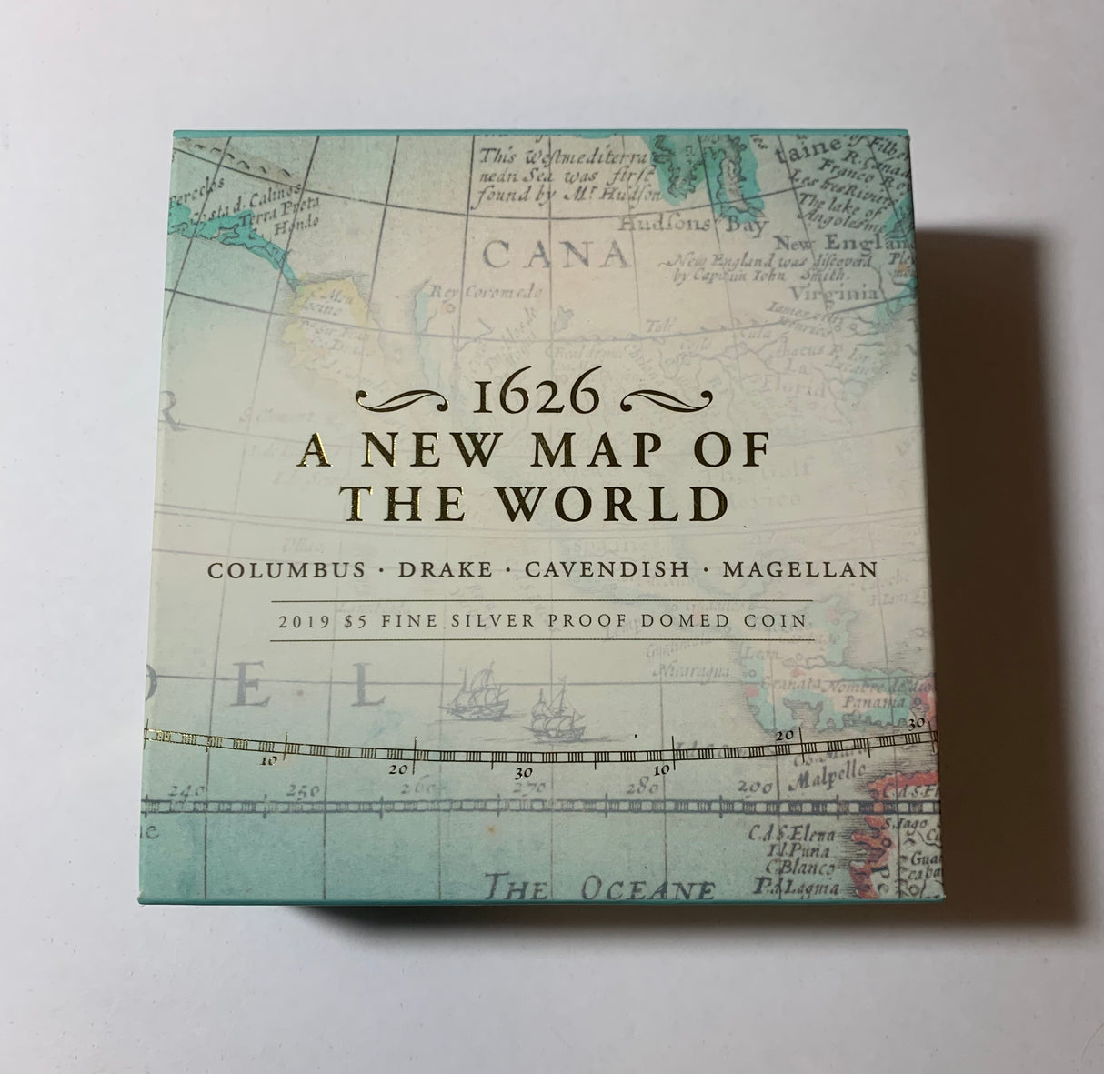 2019 $5 Fine Silver Proof Coin. 1626 A New Map of the World.