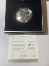 2019 $5 Fine Silver Proof Coin. 1626 A New Map of the World.