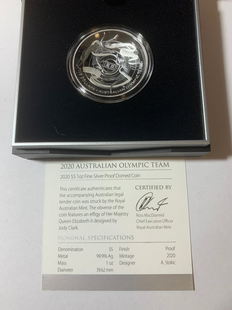 2020 $5 1oz Silver Proof Coin. Australian Olympic Team.