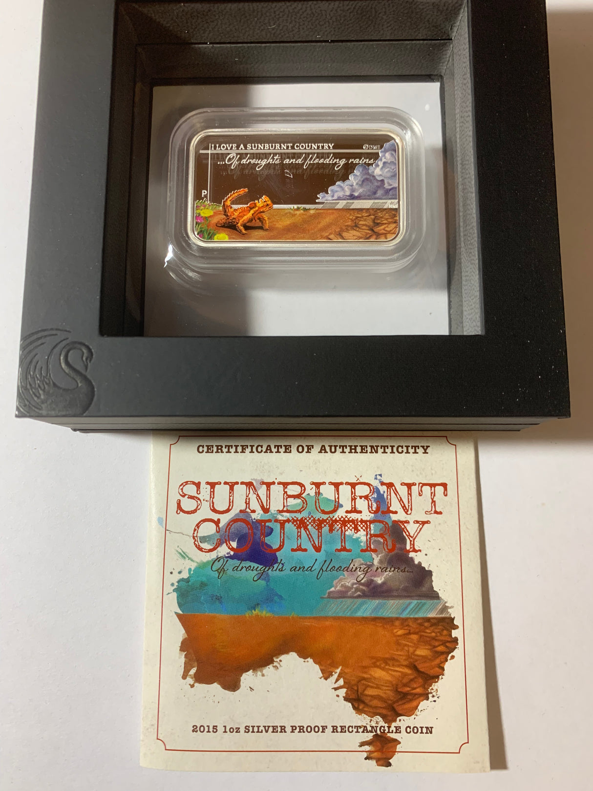 2015 $1 1oz Silver Proof Rectangular Coin. Sunburnt Country Series. Of Drought and Flooding Rains.