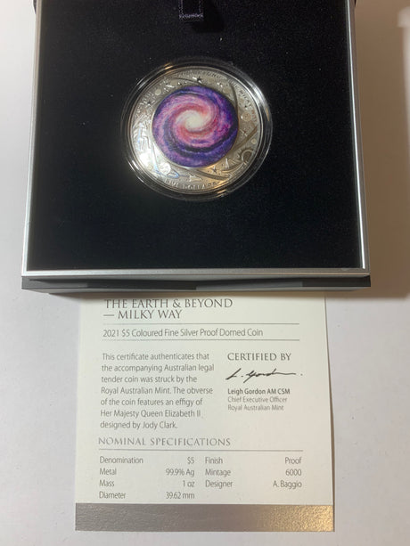 2021 $5 1oz Coloured Fine Silver Proof Doomed Coin. The Earth and Beyond Series. Milky Way.