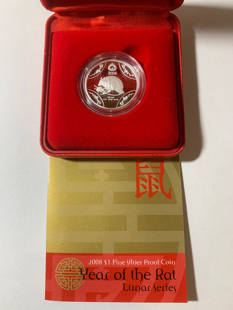 2008 $1 Silver Proof Coin. Year of the Rat. Lunar Series.