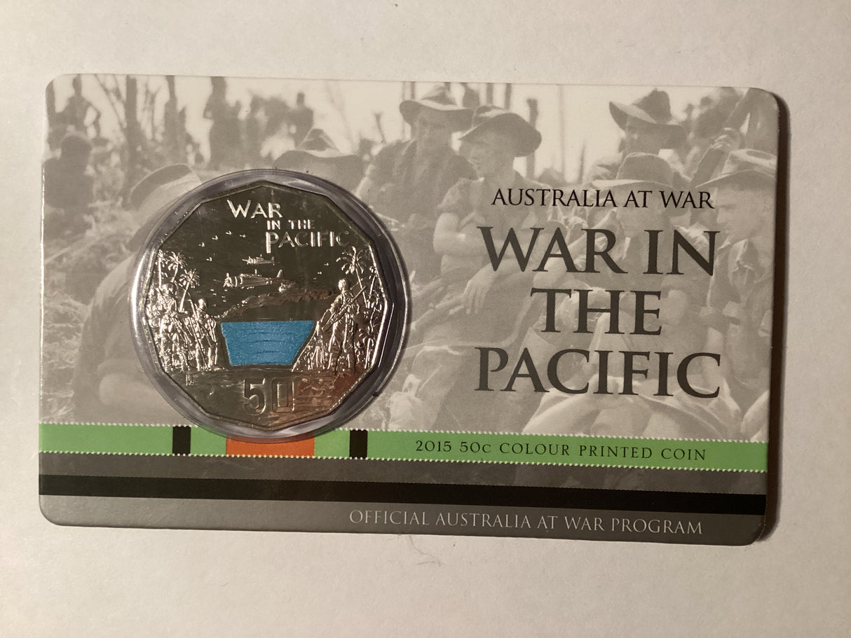 2015 50c Uncirculated Carded Coin. Australia at War. War in the Pacific