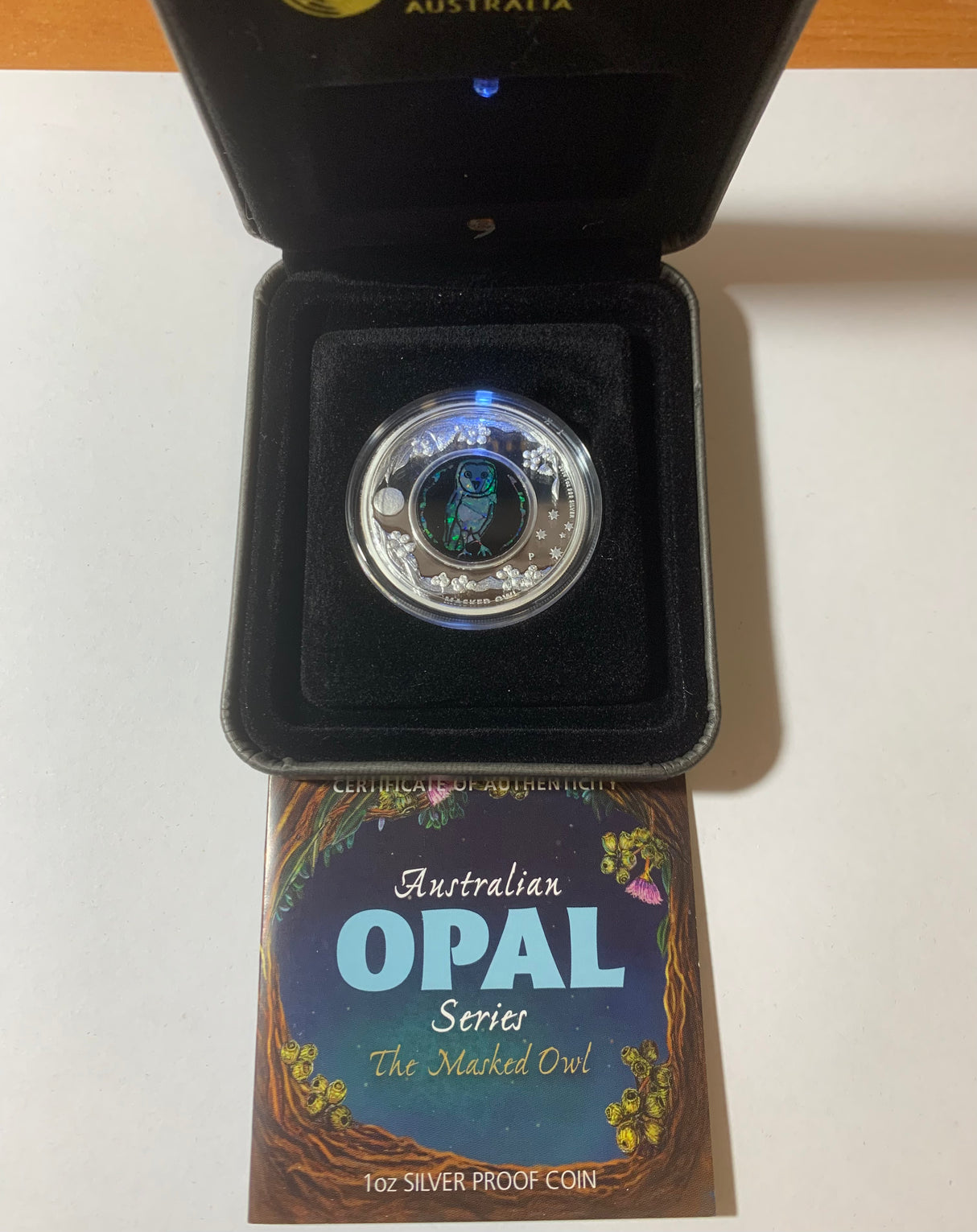 2014 $1 1oz Silver Proof Coin. Australian Opal Series. Masked Owl.