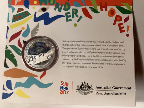 2018 $1 Coloured Fine Silver Frosted Uncirculated Coin. New Year’s Eve.