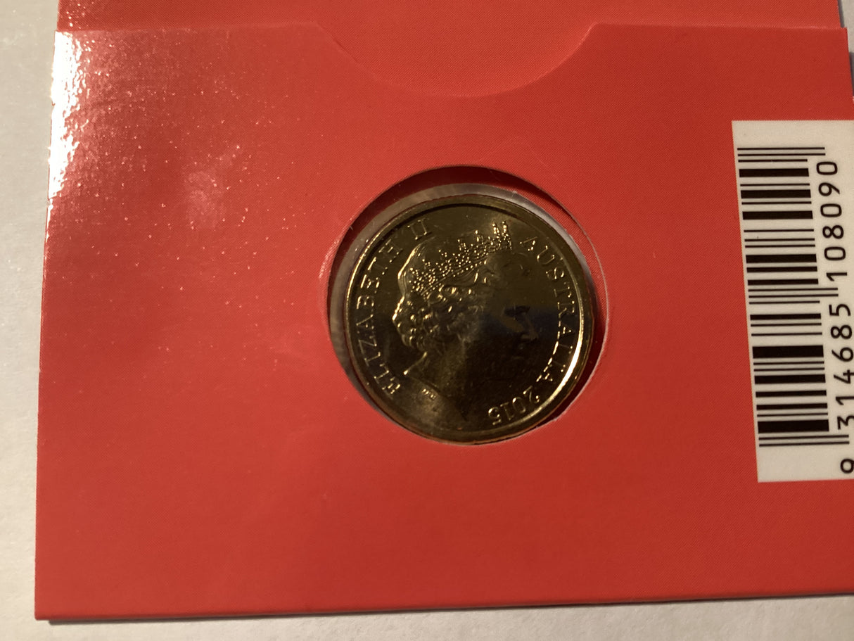 2015 $2 Lest We Forget. Red Anzac Cove. Poppy Counterstamp Carded Coin.