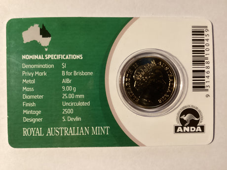 2018 $1 Mob of Roos Carded Coin. Anda Release. ‘B’ Mintmark