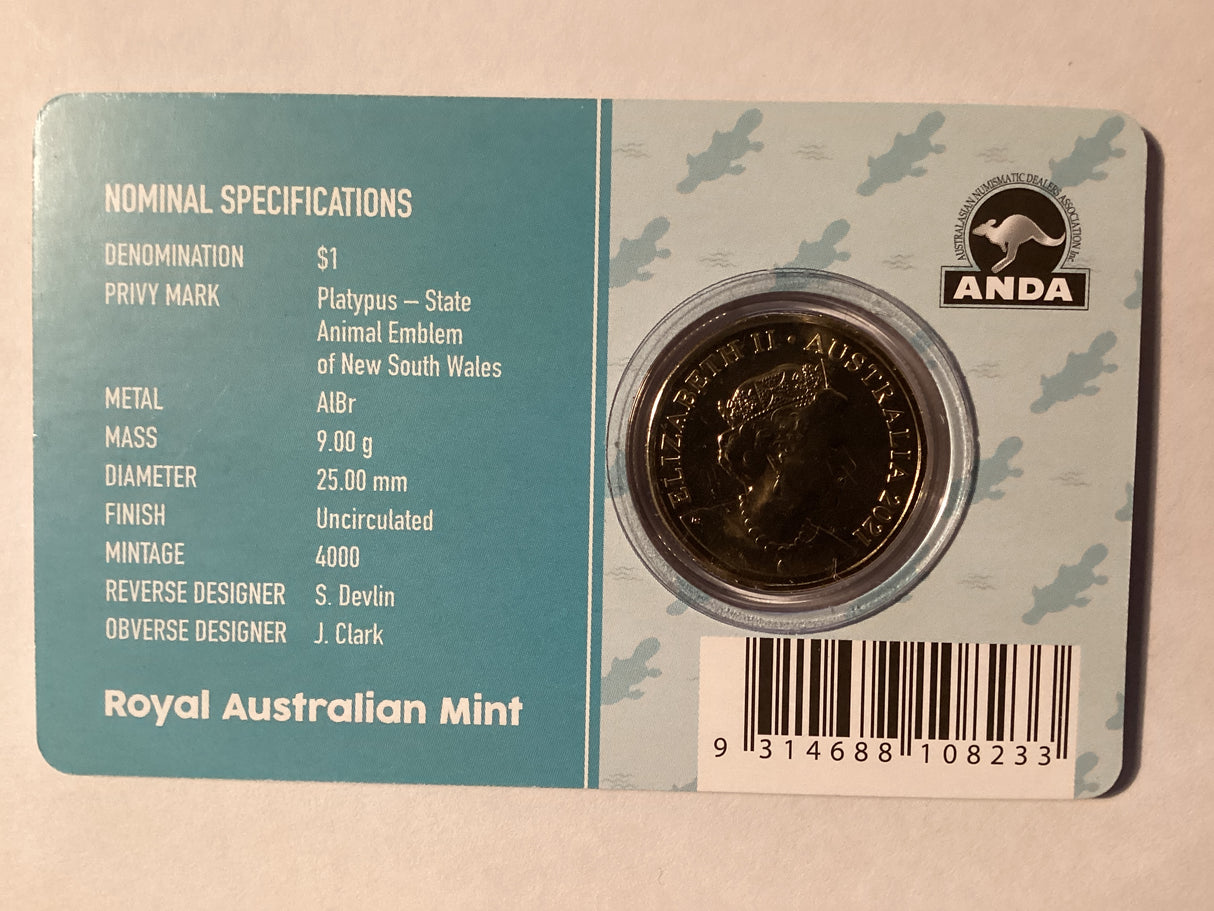 2021 $1 Mob of Roos Carded Coin. Anda Release. Platypus Privy Mark. Sydney ANDA.