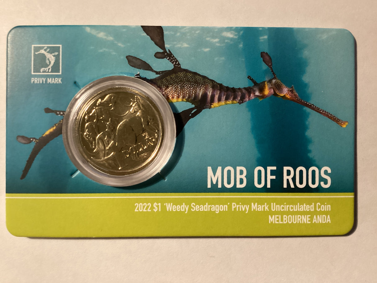 2022 $1 Mob of Roos Carded Coin. Anda Release. Weedy Seadragon. Melbourne ANDA.