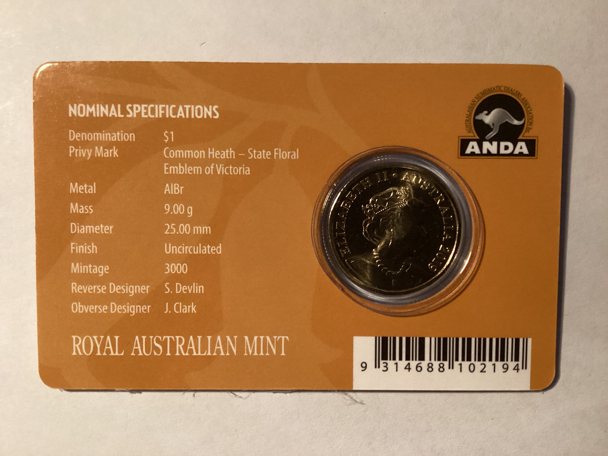 2019 $1 Mob of Roos Carded Coin. Anda Release. Common Heath. Melbourne ANDA.