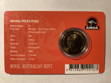 2019 $1 Mob of Roos Carded Coin. Anda Release. Cooktown Orchid. Brisbane ANDA.