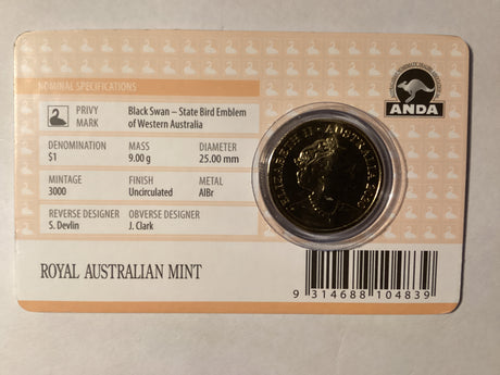 2020 $1 Mob of Roos Carded Coin. Anda Release. Black Swan.  Perth ANDA.