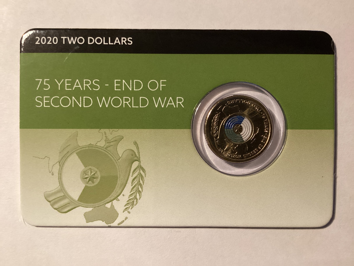 2020 $2 Uncirculated Carded Coin. Downies. 75th Anniversary of the End of the Second World War.