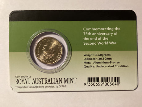 2020 $2 Uncirculated Carded Coin. Downies. 75th Anniversary of the End of the Second World War.