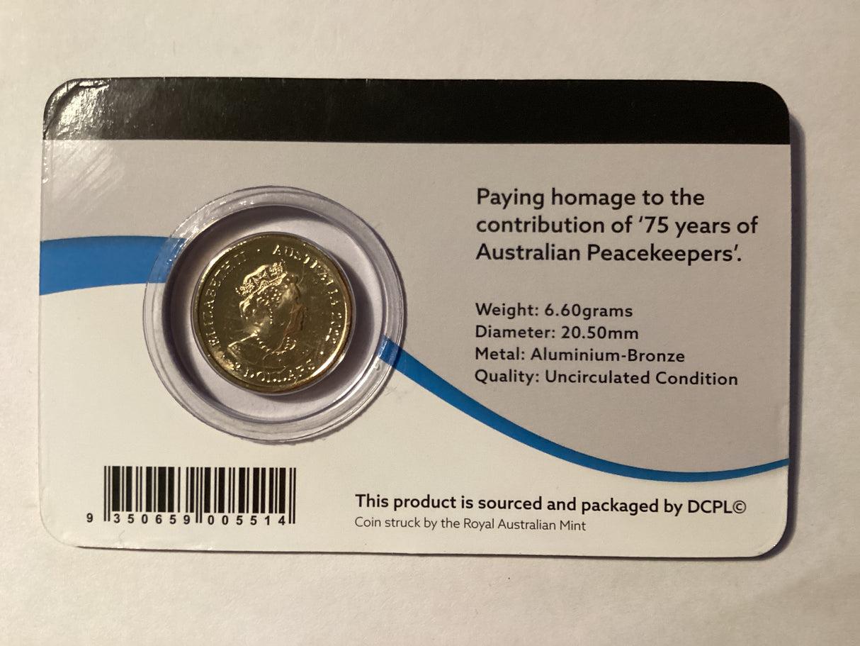 2022 $2 Uncirculated Carded Coin. Downies. 75th Anniversary of Peacekeeping.