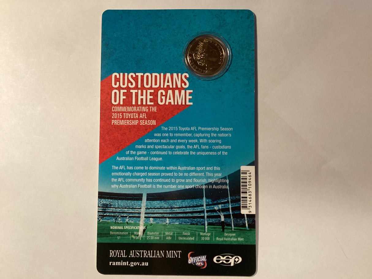 2015 $1 Uncirculated Carded Coin. Custodians of the Game. Commemorative 2015 AFL Season.