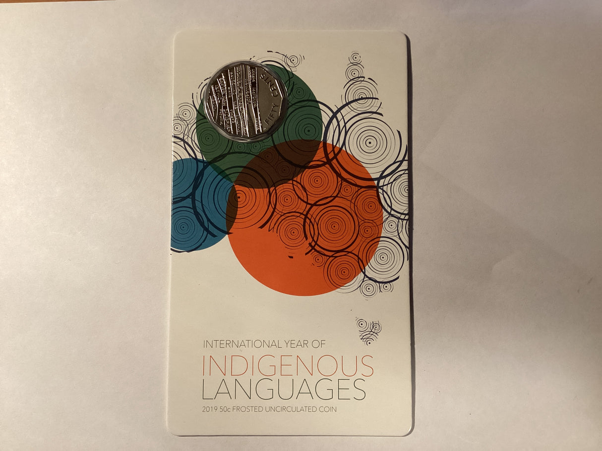 2019 50c Frosted Uncirculated Carded Coin. International Year of Indigenous Languages.