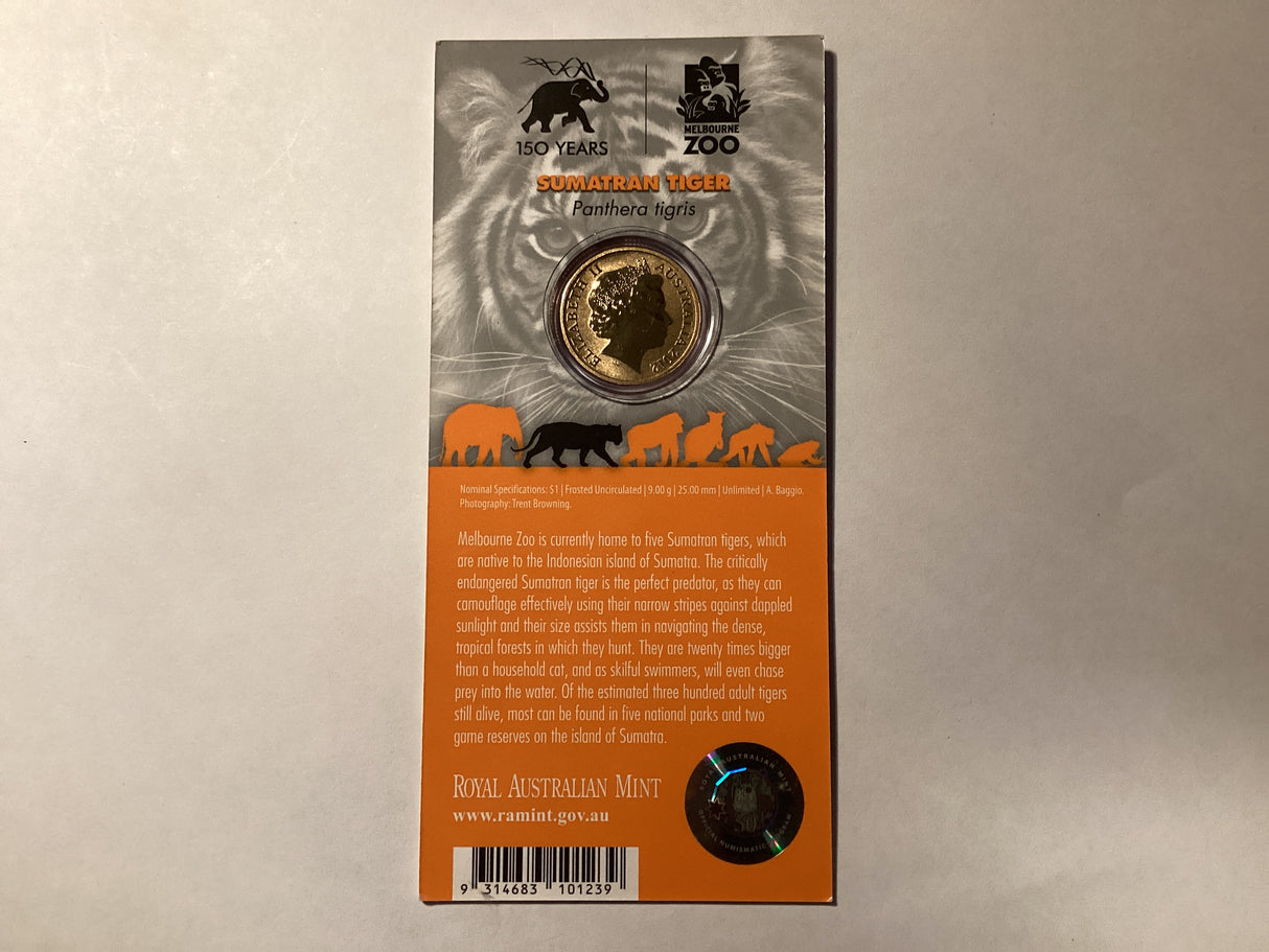 2012 $1 Colour Printed Coin. Animals of the Zoo. Sumatran Tiger.