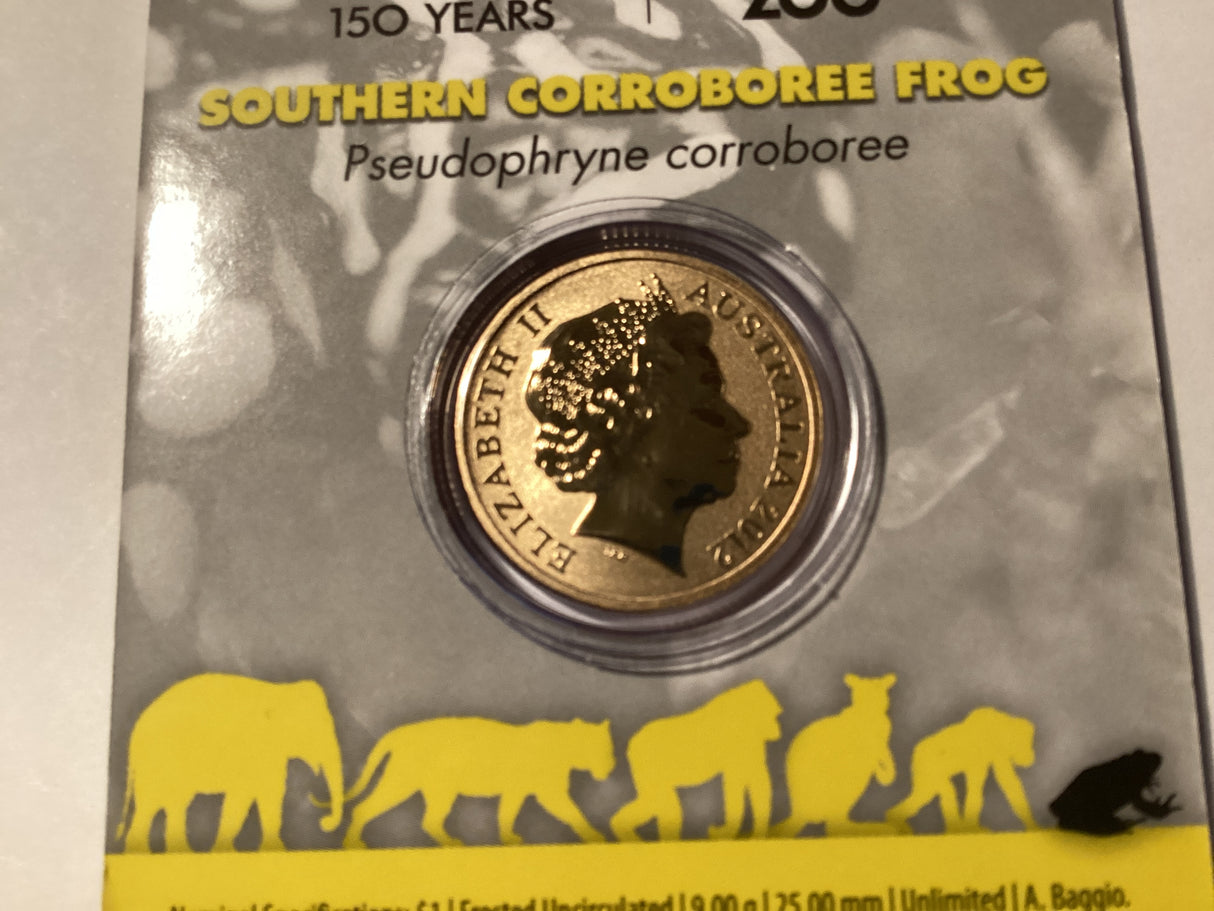 2012 $1 Colour Printed Coin. Animals of the Zoo. Southern Corroboree Frog.