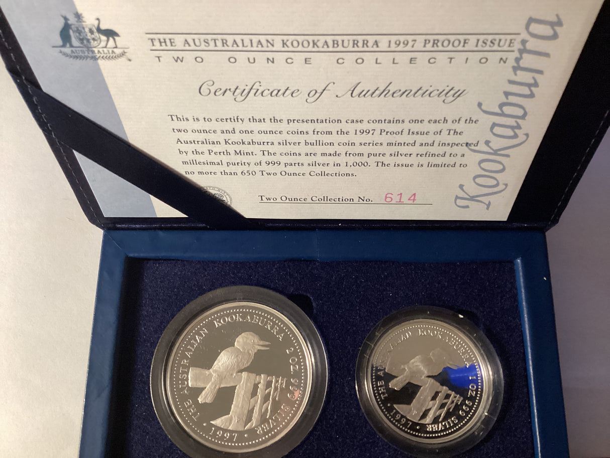 1997 The Australian Kookaburra Proof Issue. 2oz and 1oz Silver Coin Collection.