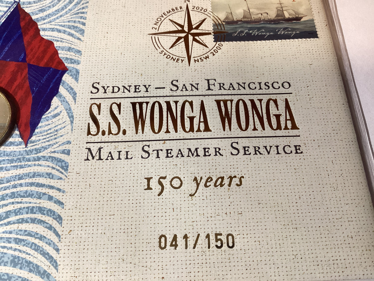 2020 Sydney-San Francisco SS. Wonga Wonga Mail Steamer Service. 150 Years. Impressions Release PMC. 150 Made.