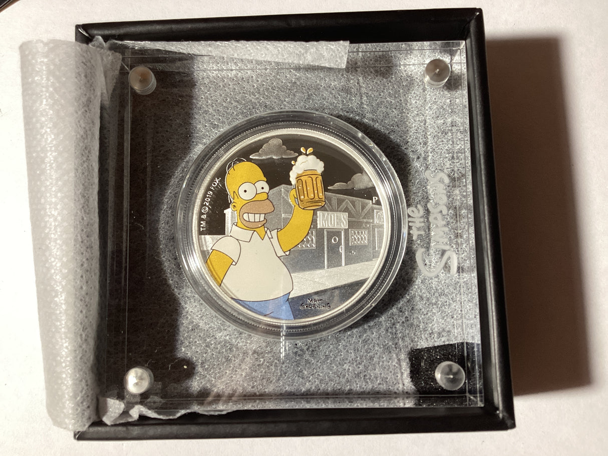 2019 $1 1oz Silver Proof Coloured Coin. The Simpsons. Homer Simpson.