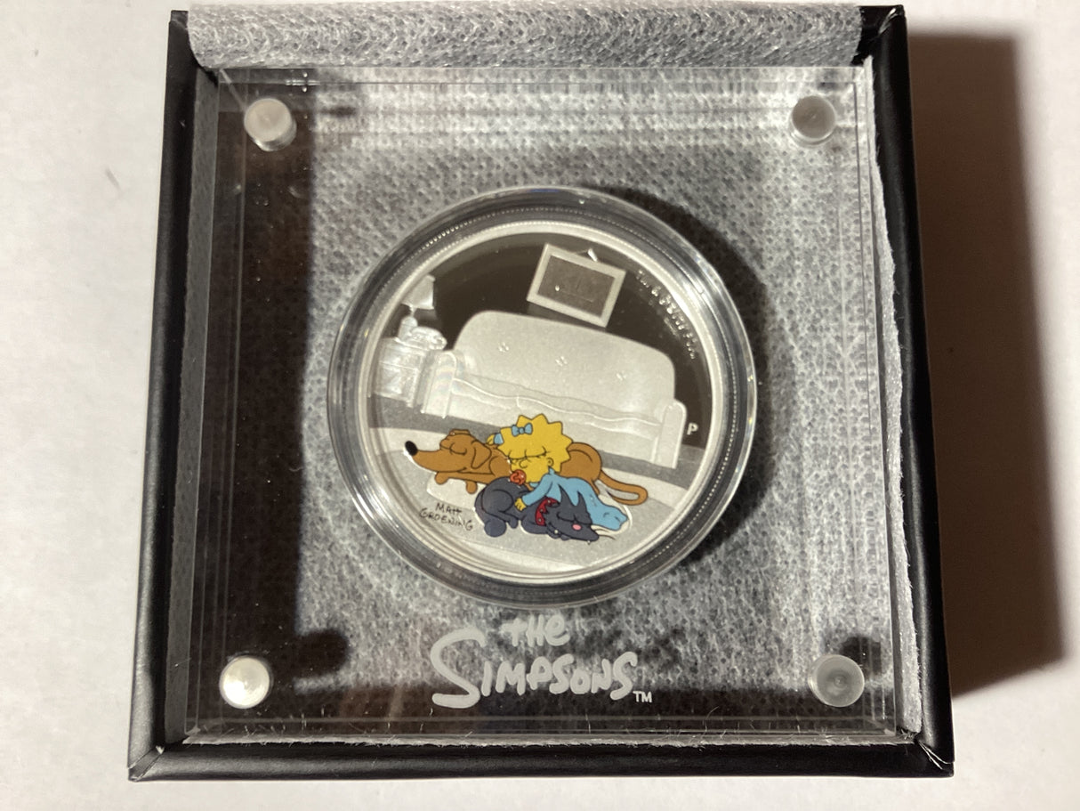 2019 $1 1oz Silver Proof Coloured Coin. The Simpsons. Maggie Simpson.