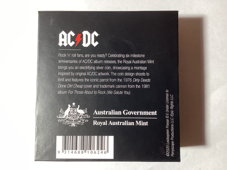 2021 $1 1oz Silver Frosted Uncirculated Coin. ACDC.